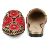 Saint Sofia Red Hand-Embroidered Leather Mules