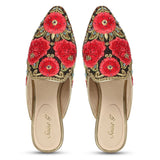 Saint Sofia Red Hand-Embroidered Leather Mules
