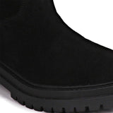 Saint Alexandra Black Suede Leather Pull On Calf Boots