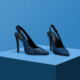 Saint Verona Hair On Leather With Blue Leopard Print Kitten Heels