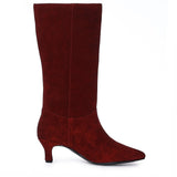 Saint Cecilia Maroon Suede Leather Kitten Heel Calf Boots