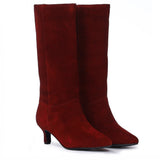 Saint Cecilia Maroon Suede Leather Kitten Heel Calf Boots
