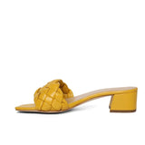 Saint Kate Yellow Leather Woven Mid Heeled Sandal
