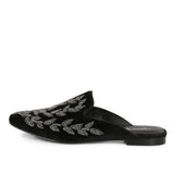 Saint Sofia Black Leather Hand Embroider Mules