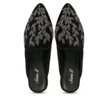 Saint Sofia Black Leather Hand Embroider Mules