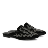 Saint Sofia Black Leather Hand Embroider Mules