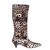 Saint Melissa Beige Leopard Print Stretch Fabric Calf Length Boot