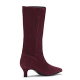 Saint Elie Maroon Suede Kitten Heel Calf Boots