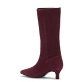 Saint Elie Maroon Suede Kitten Heel Calf Boots