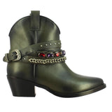 Saint Louanne Olive Leather Rhinestone Studded Décor Boots