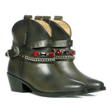 Saint Louanne Olive Leather Rhinestone Studded Décor Boots