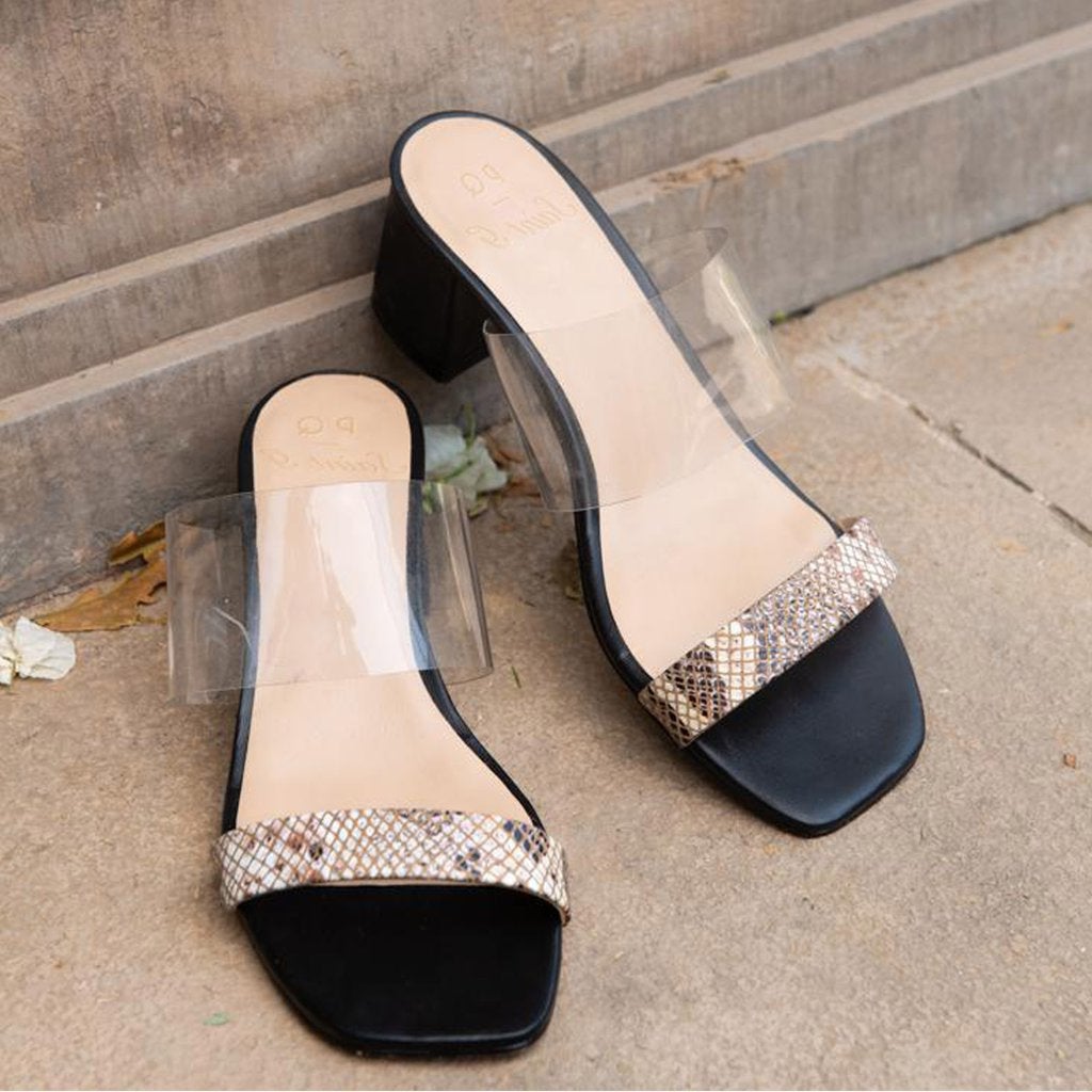 Python Leather Block Heels