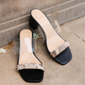 Python Leather Block Heels