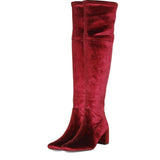 Saint Kara Maroon Stretch Velvet Above The Knee Heeled Boots