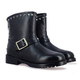 Saint Adelina Metal Studded Black Leather Ankle Boots