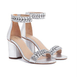 Saint Ornella Crystal Embellished Silver Metallic Leather Heel