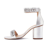 Saint Ornella Crystal Embellished Silver Metallic Leather Heel