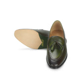 Saint Valentin Olive Leather Men's Tassel Moccasin Shoes