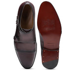 Saint Alboin Two Color Toned Red Leather Double Buckled Monk Strap Shoes