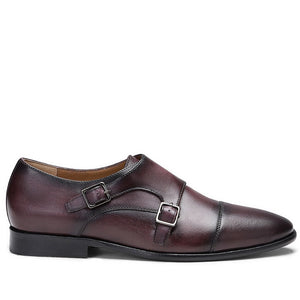 Saint Alboin Two Color Toned Red Leather Double Buckled Monk Strap Shoes