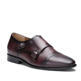 Saint Alboin Two Color Toned Red Leather Double Buckled Monk Strap Shoes