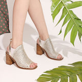 Saint Bella Platin Leather Handcrafted Woven Open Toe Block Heel
