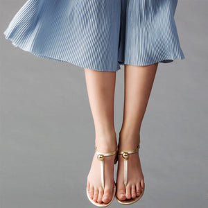 Saint Ventana Metal Ball Embellished Metallic Gold Leather Flat - SaintG