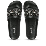 Saint Jaime Black Leather Slide - SaintG