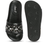 Saint Jaime Black Leather Slide - SaintG