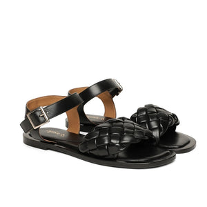 Saint Ricciarda Black Woven Leather Sandals