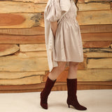 Saint Cecilia Maroon Suede Leather Kitten Heel Calf Boots