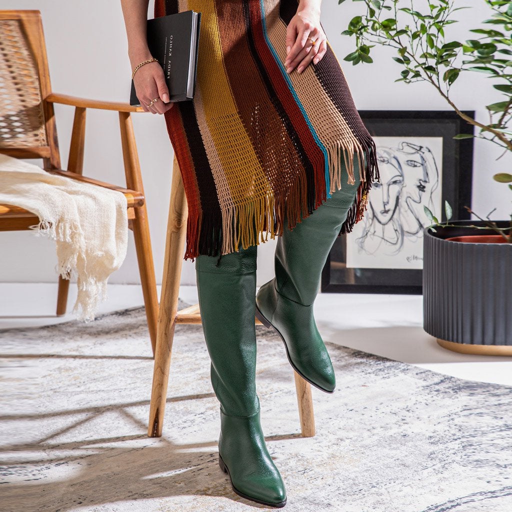 Saint Grace Green Leather Above The Knee Boots