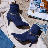 Saint Andrea Blue Stretch Suede Chain Embellished Ankle Boots