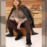 Saint Emmy Velvet Floral Black Suede Leather Snug Boots