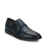 Saint Perctarit Blue Leather Double Buckle Monk Brogue Shoes