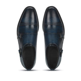 Saint Perctarit Blue Leather Double Buckle Monk Brogue Shoes