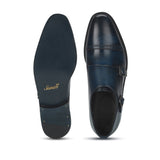Saint Perctarit Blue Leather Double Buckle Monk Brogue Shoes