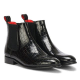 Saint Eadred Black Croco Patent Shiny Leather Chelsea boot