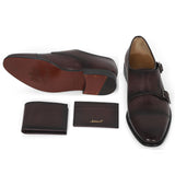 Saint Alboin Two Color Toned Red Leather Double Buckled Monk Strap With Set