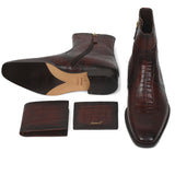 Saint Umberto Brown Croco Embossed Two Color Toned Leather Boot With Set