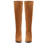 Saint Rosemary Tan Suede Kitten Heel Knee High Boots