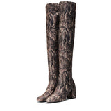 Saint Inez Python Print Brown Stretch Fab Above The Knee Heeled Boots