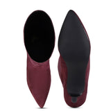 Saint Elie Maroon Suede Kitten Heel Calf Boots