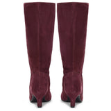 Saint Elie Maroon Suede Kitten Heel Calf Boots