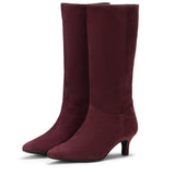 Saint Elie Maroon Suede Kitten Heel Calf Boots