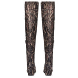 Saint Inez Python Print Brown Stretch Fab Above The Knee Heeled Boots