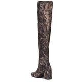 Saint Inez Python Print Brown Stretch Fab Above The Knee Heeled Boots