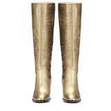 Saint Beatriu Gold Shiny Leather Knee High Slouch Boots