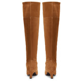 Saint Rosemary Tan Suede Kitten Heel Knee High Boots
