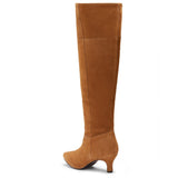 Saint Rosemary Tan Suede Kitten Heel Knee High Boots
